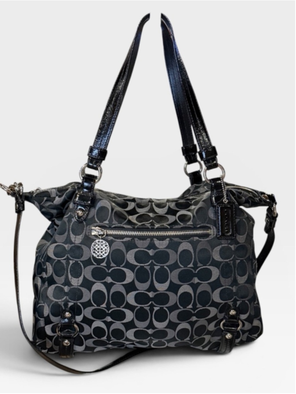 Coach Black Grey Signature C Jacquard Shoulder Bag - Picture 2 of 13